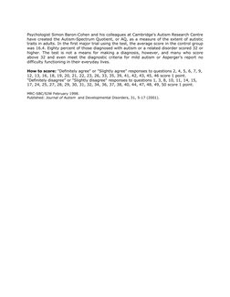 Autism Spectrum Quotient (AQ) Test | PDF | Autism | Psychiatry Related ...