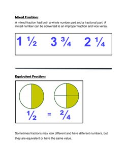 Mixed Fractions 
A mixed fraction had both a whole number part and a fractional part. A 
mixed number can be converted to an