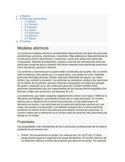  
2 Historia 
 
3 Partículas elementales 
o 3.1 Bosón 
o 3.2 Fermión 
o 3.3 Quarks 
o 3.4 Leptón 
o 3.5 Hadrones 
o 3.6 Neu