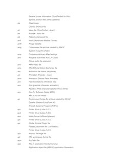 General printer information (WordPerfect for Win)
Symbol and font files (Arts & Letters)
.als
Alias Image
Calmira Shortcut fi