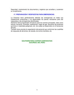 9
Seguridad, manteniendo los documentos y registros que acreditan y sustentan 
su cumplimiento.  
 
17.  PREPARACIÓN Y RESP