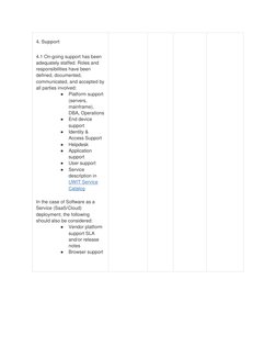 4. Support 
4.1 On-going support has been 
adequately staffed. Roles and 
responsibilities have been 
defined, documented, 
c