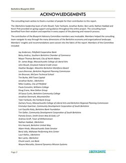 Berkshire Blueprint 2019
Page 2
ACKNOWLEDGEMENTS
The consulting team wishes to thank a number