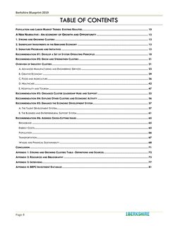 Berkshire Blueprint 2019
Page 4
TABLE OF CONTENTS
POPULATION AND LABOR MARKET TRENDS: EXISTIN