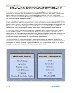 Berkshire Blueprint 2019
Page 8
FRAMEWORK FOR ECONOMIC DEVELOPMENT
Regional economies have two