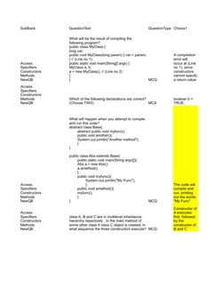 SubBank
QuestionText
QuestionType Choice1
MCQ
MCA
MCQ
MCQ
Access 
Specifiers 
Constructors 
Methods 
NewQB
What will be the r