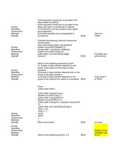 MCQ
MCQ
MCQ
MCQ
int Long
Which of the following will print -4.0
MCQ
Access 
Specifiers 
Constructors 
Methods 
NewQB
A) No ar