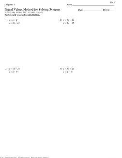 Algebra 1 - Equal Values Method For Solving Systems | PDF | Algebra ...