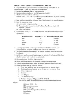 INSTRUCTIONS FOR INTERNSHIP REPORT WRITING  
 
It is important that the procedures listed below be carefully followed by