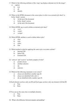 17. Which of the following attributes of the <img> tag displays alternate text for the image? 
a)      caption  
b) 
text