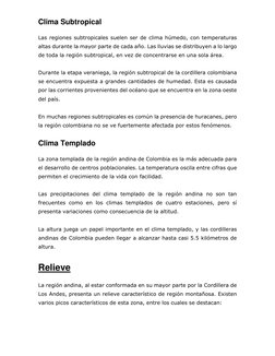 Clima Subtropical 
Las regiones subtropicales suelen ser de clima húmedo, con temperaturas 
altas durante la mayor parte de c