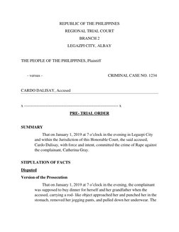REPUBLIC OF THE PHILIPPINES  
REGIONAL TRIAL COURT  
BRANCH 2 
LEGAZPI CITY, ALBAY 
 
THE PEOPLE OF THE PHILIPPINES, Plaintif
