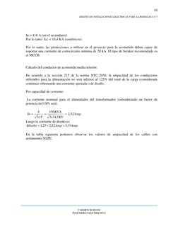 10
DISEÑO DE INSTALACIONES ELECTRICAS PARA LA BODEGAS 4 Y 5
CARMEN BURGOS
INGENIERA ELECTRICISTA
In = 416 A (en el
