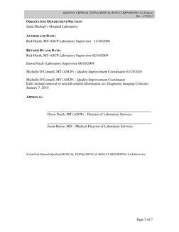 Critical Test Result Reporting Policy | PDF | Caregiver | Nursing