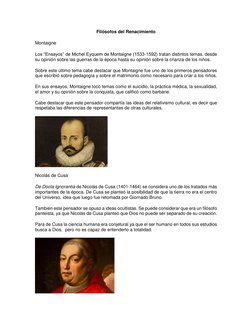 Filósofos del Renacimiento 
Montaigne 
Los “Ensayos” de Michel Eyquem de Montaigne (1533-1592) tratan distintos temas, desde
