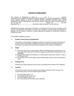 Employment Contract for Malaysia Workers | PDF | Workers' Compensation ...