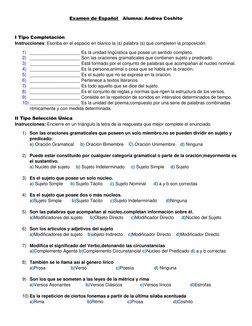 Examen de Español   Alumna: Andrea Coshito 
 
I Tipo Completación 
Instrucciones: Escriba en el espacio en blanco la (s) pala