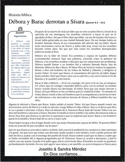 Josetito & Sandra Méndez  
En Dios confiamos… 
 
Historia bíblica  
Débora y Barac derrotan a Sísara (Jueces 4:1 – 24.)