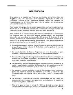 Programa Medicina
INTRODUCCIÓN
El  proyecto  de  la  creación  del  Programa  de  Medicina  en  la  U