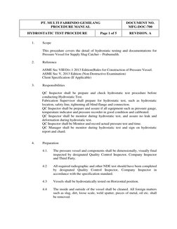 PT. MULTI FABRINDO GEMILANG
PROCEDURE MANUAL
DOCUMENT NO.
MFG-DOC-700
HYDROSTATIC TEST PROCEDURE
Page 1 of 5
REVISION. A
1.
S
