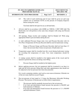 PT. MULTI FABRINDO GEMILANG
PROCEDURE MANUAL
DOCUMENT NO.
MFG-DOC-700
HYDROSTATIC TEST PROCEDURE
Page 2 of 5
REVISION. A
4.5