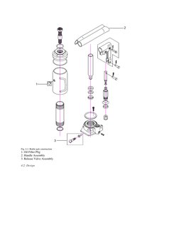  
Fig. 4.1: Bottle jack construction 
1. Oil Filler Plig 
2. Handle Assembly 
3. Release Valve Assembly 
 
4.2: Design 

