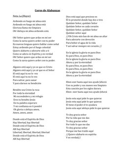 Coros de Alabanzas 
Nota: La (Mayor) 
Ardiendo en fuego mi alma está 
Ardiendo en fu