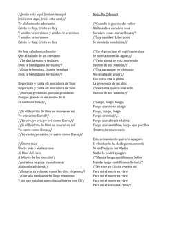 //Jesús está aquí, Jesús esta aquí 
Jesús esta aquí, Jesús esta aquí// 
Te alabamos te adoramos  
Cristo es Rey, Cristo es Re