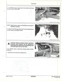Front Axle
CAUTION: Release pressure before loosening
hydraulic lines. Pressure can be relieved by
loosening brake bleed scre