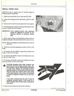 2.7
4.U
pivot
6.7
8.O
to 55
9.O
yoke
ALL FRONT AXLE
front axle in reverse order of removal noting the
special instructions.
I