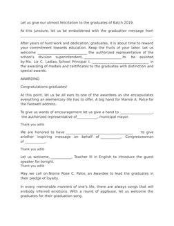 Emcee Script for Elementary Graduation | PDF