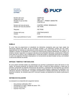 1 
 
 
 
ESTUDIOS  
GENERALES 
LETRAS 
 
 
 
Nombre del curso                          
: DERECHO 
Código del curso 
 
 
: DE