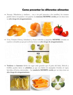 Como presentar los diferentes alimentos 
 Naranja /Mandarina y similares… con o sin piel (atención a las semillas), los to