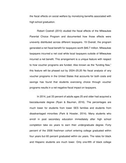 the fiscal effects on social welfare by monetizing benefits associated with 
high school graduation. 
Robert Costrell (2010)
