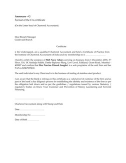 CA Certificate Format for Banks | PDF | Finance & Money Management