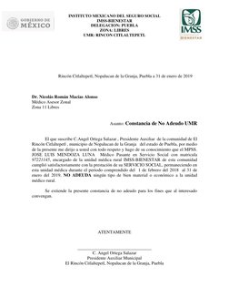 INSTITUTO MEXICANO DEL SEGURO SOCIAL 
IMSS-BIENESTAR 
DELEGACION: PUEBLA 
ZONA: LIBRES 
UMR: RINCON CITLALTEPETL