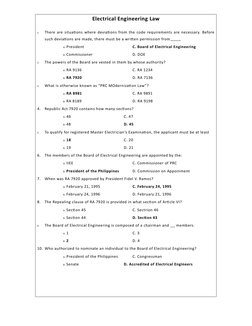 Electrical Engineering Law
1.
There are situations where deviations from the code requirements are necessary. Before
such dev