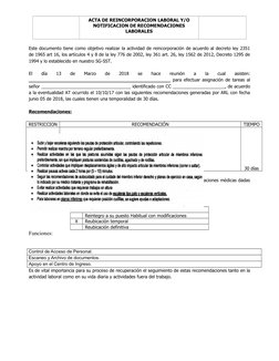 Acta de Reincorporación Laboral | PDF | Salud y bienestar | Medicina