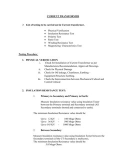 Current Transformer Testing Procedures | PDF | Transformer | Insulator ...