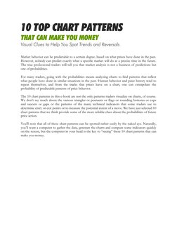 10 TOP CHART PATTERNS 
THAT CAN MAKE YOU MONEY 
Visual Clues to Help You Spot Trends and Reversals  
 
Market behavior can be