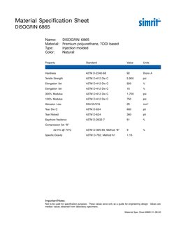 Material Specification Sheet
DISOGRIN 6865
Name:
DISOGRIN 6865
Material:
Premium polyurethane, TODI based
Type:
Injection mol