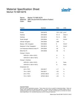 Material Specification Sheet
Merkel 70 NBR B276
Name:
Merkel 70 NBR B276
Material:
NBR (Acrylonitrile Bunadiene Rubber)
Color