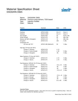 Material Specification Sheet
DISOGRIN D92S
Name:
DISOGRIN D92S
Material:
Premium polyurethane, TODI based
Type:
Injection mol
