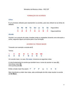 Ministério de Música e Artes – RCC DF 
 
10 
 
 
 
FORMAÇÃO DE ACORDES 
 
Cifras 
 
É um processo utilizado para representar