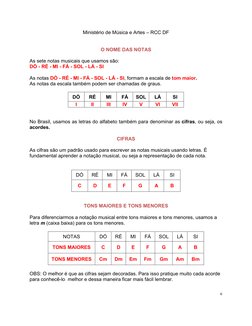 Ministério de Música e Artes – RCC DF 
 
6 
 
 
O NOME DAS NOTAS 
 
As sete notas musicais que usamos são: 
DÓ - RÉ - MI - FÁ
