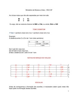 Ministério de Música e Artes – RCC DF 
 
8 
 
 
As únicas notas que não são separadas por meio tom são: 
 
 
 
Mi  
 e 
Fá