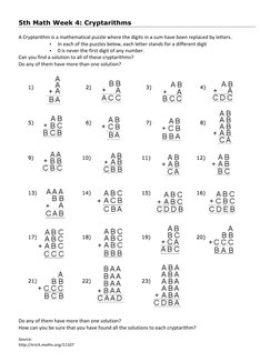 Cryptarithm Puzzles and Solutions | PDF | Teaching Mathematics ...