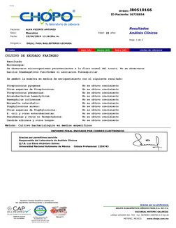 Paciente:
Sexo:
Fecha:
Dirigido a:
Edad:
Hoja: 1 de 2
ALVA VICENTE ANTONIO
Masculino
 23
 DR(A). PAUL BALLESTEROS LECHUGA
JB0