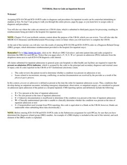 TUTORIAL: How to Code an Inpatient Record 
Welcome! 
Assigning ICD-10-CM and ICD-10-PCS codes to diagnoses and procedures for