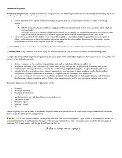 Secondary Diagnosis  
Secondary Diagnosis(es) – include comorbidities, complications, and other diagnoses that are documented